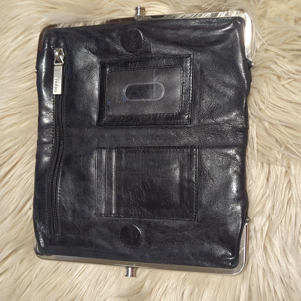 HOBO International Lauren Black Leather Double Frame Clutch Bag Purse - Picture 3 of 9